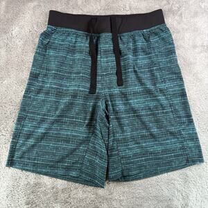 Lululemon Pace Breaker Shorts L Mens 10.5” Linerless Teal Black Drawstring - EUC